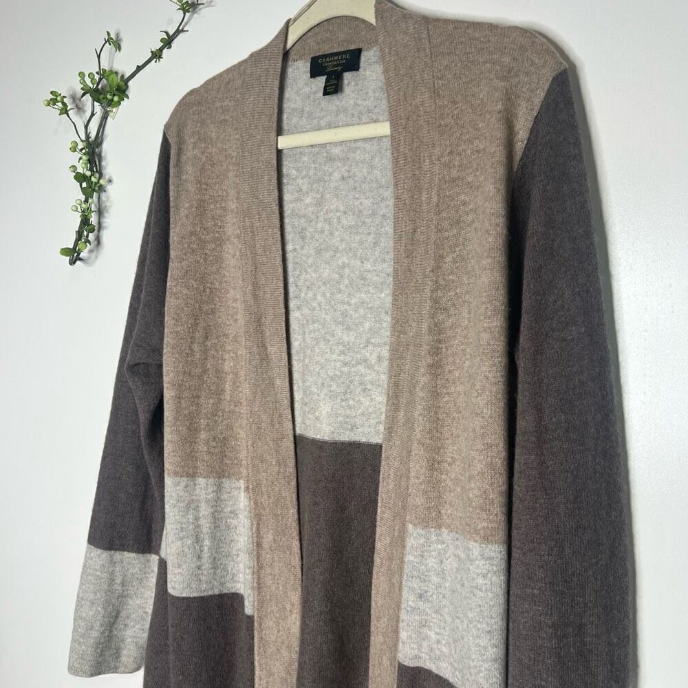 Charter Club Luxury Cashmere Sweater Long Cardigan Taupe Tan Gray Sz Large - Picture 3 of 8
